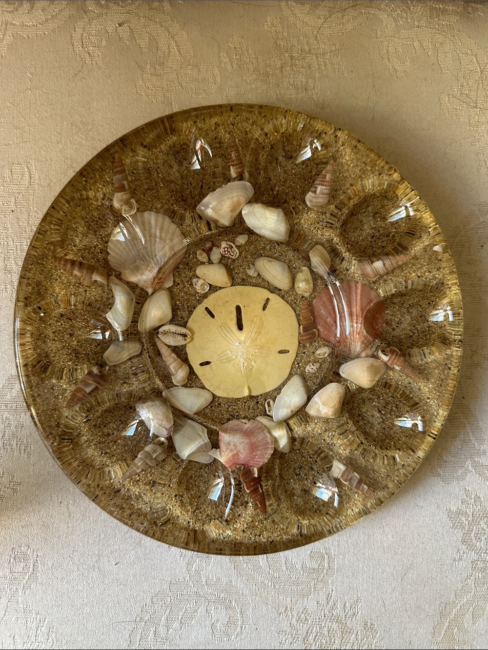 Vintage lucite and resin seashell deviled egg plate with sand dollar, seashells